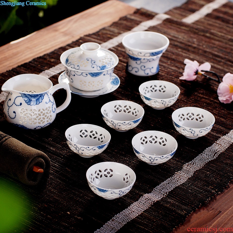 Jingdezhen ceramics 8 head hand-painted kung fu tea set gift suit justice cup teapot